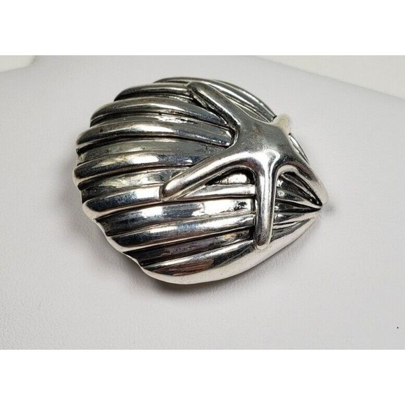 MJ Signed Vintage Starfish Shell Brooch Pendant Pin Silver Domed Beach Sea Clam - Picture 6 of 10